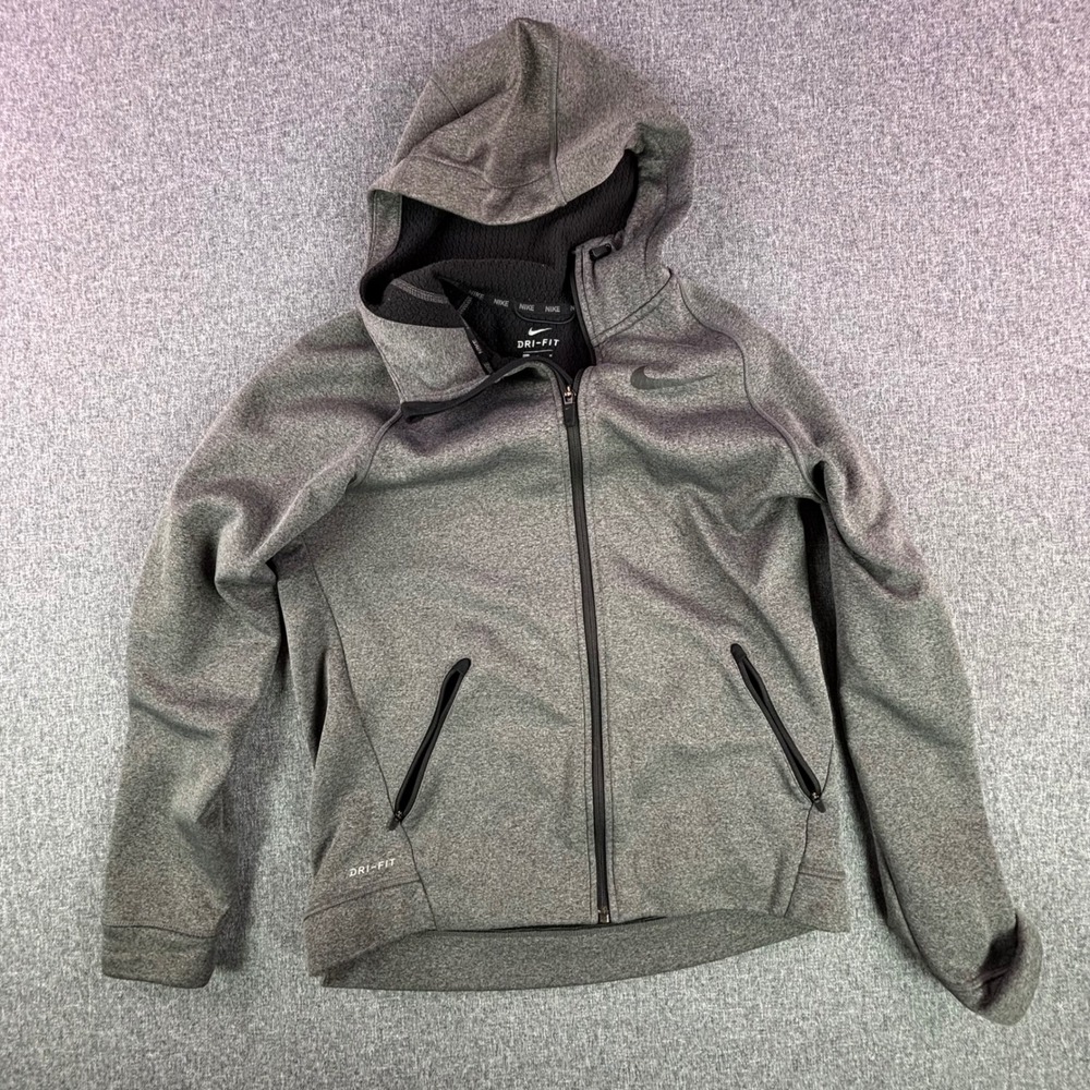 Nike Hoodie Mens M Dri-FIT Full Zip Gray Heathered Training Athletic Sweatshirt